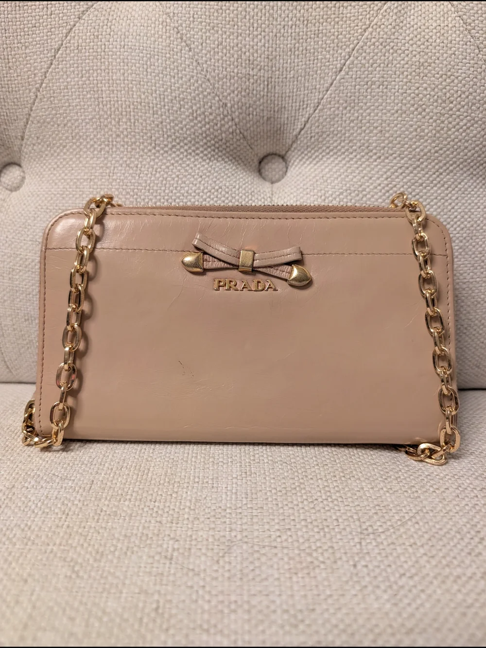 Authentic Prada Leather Bow Zip Around Wallet With Unbranded Chain Conversion